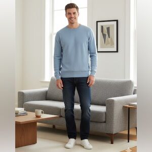 NWOT J.CREW Sweater Mens Medium Cotton Garter-Stitch Pullover Blue Lightweight